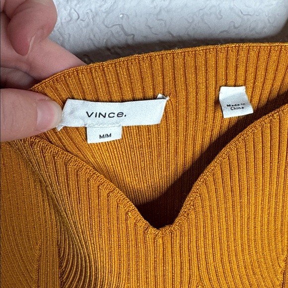 NEW Vince Ribbed Knit Sweetheart Bralette Papaya Yellow Cropped Tank Size Medium - Picture 4 of 8